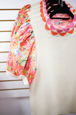 Bright Floral Print Short Sleeve Top | Sienna VOY