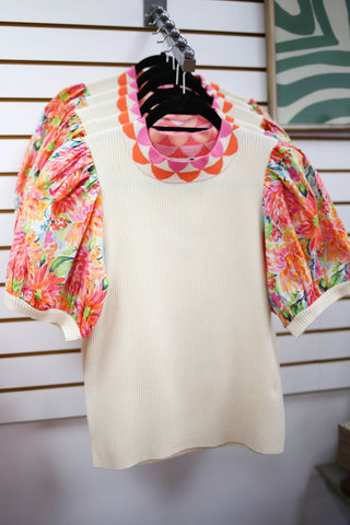 Bright Floral Print Short Sleeve Top | Sienna VOY