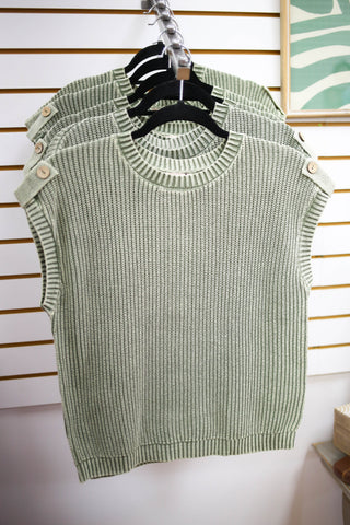 Green Mineral Wash Knit Vest | Avery Blu Pepper