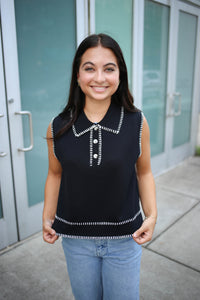 Black with White Stitch Detail Tank Top | Blakely Entro