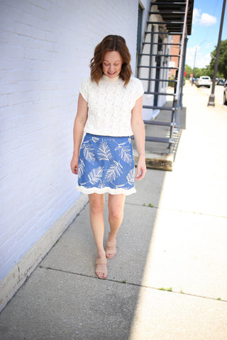 Light Denim Embroidery and Fringe Skirt | Nora Entro