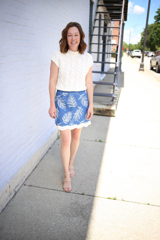 Light Denim Embroidery and Fringe Skirt | Nora Entro