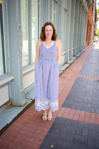 Navy and White Gingham Midi Dress | Gabby Jodifl