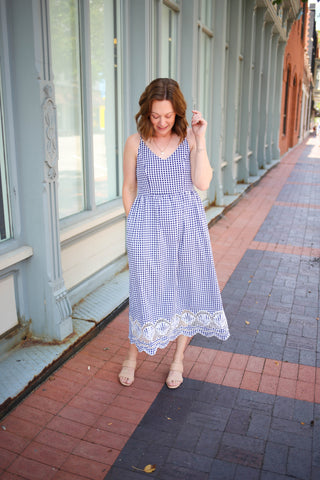 Navy and White Gingham Midi Dress | Gabby Jodifl