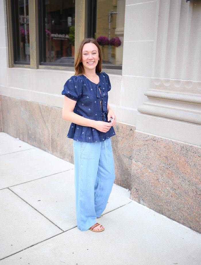 Light Chambray Denim Wide Leg Pant | Penny Blu Pepper