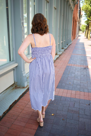 Navy and White Gingham Midi Dress | Gabby Jodifl