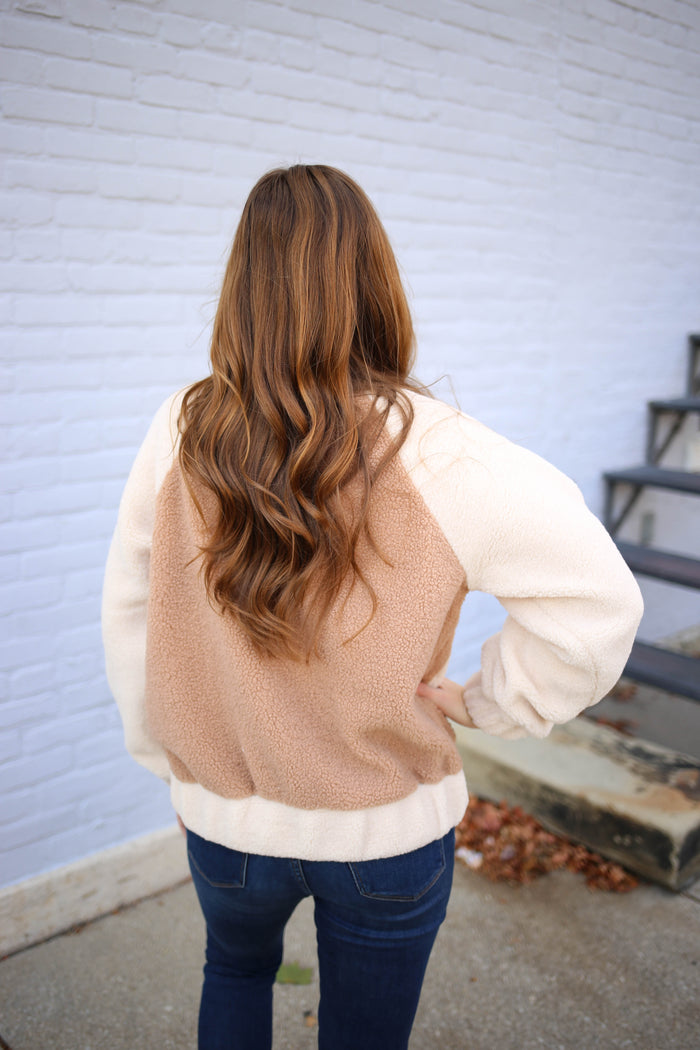 Cream Sherpa Varsity Jacket | Boutique Elise | Cameron Very J