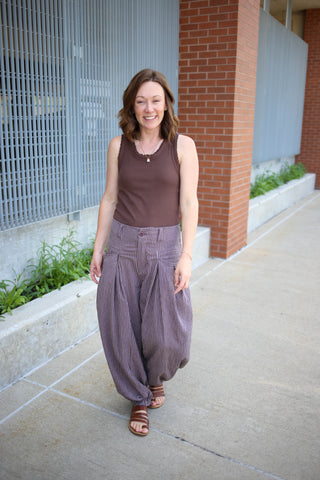 Brown and white stripe ballon pant