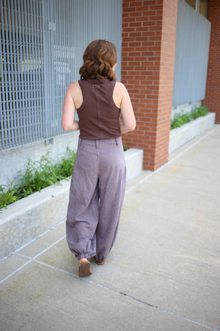 Brown and White Stripe Pull -On Pants | Payton Cotierra