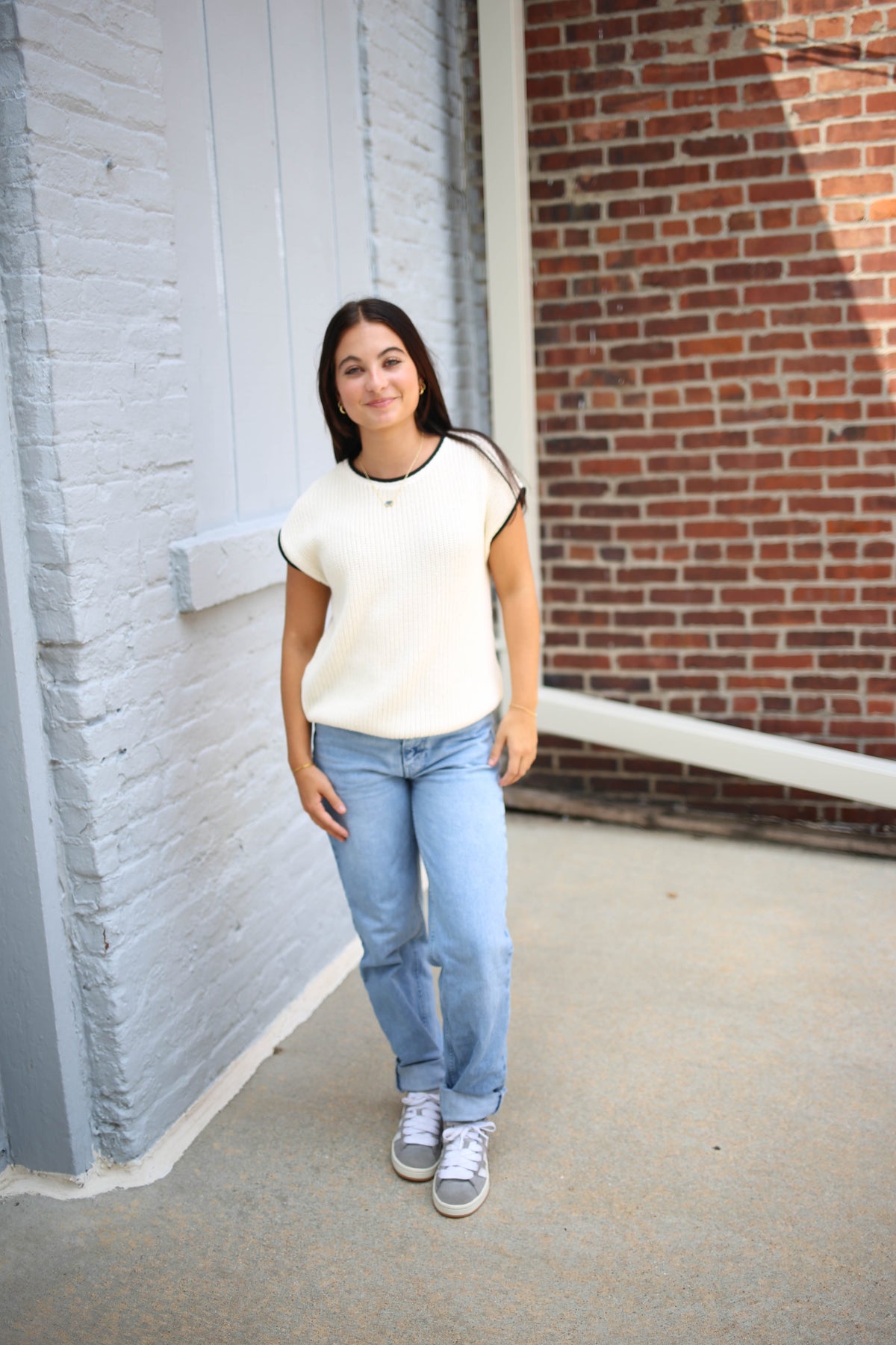 White and Black Drop Shoulder Tank Top | Shannon Blu Pepper