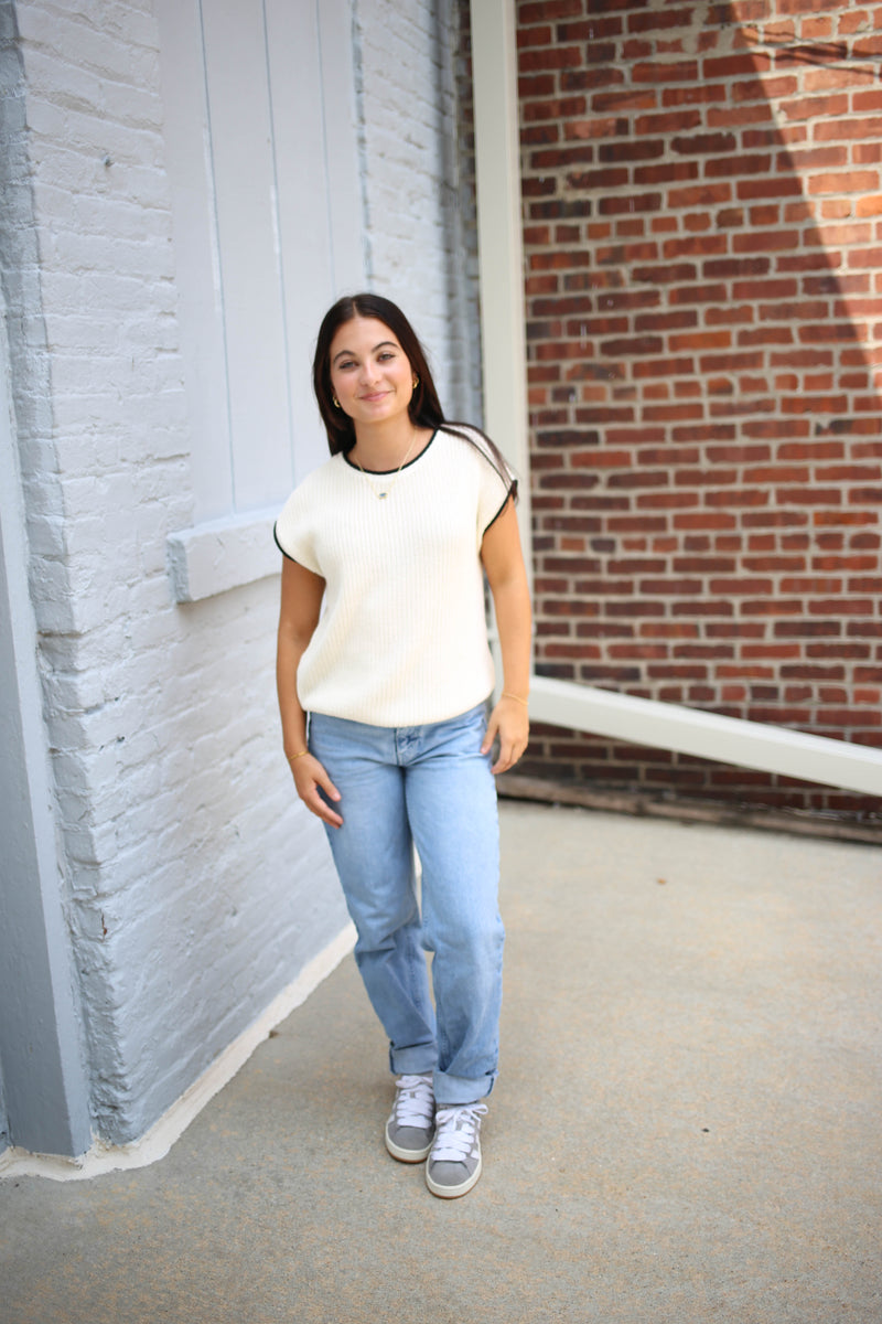 White and Black Drop Shoulder Tank Top | Shannon Blu Pepper