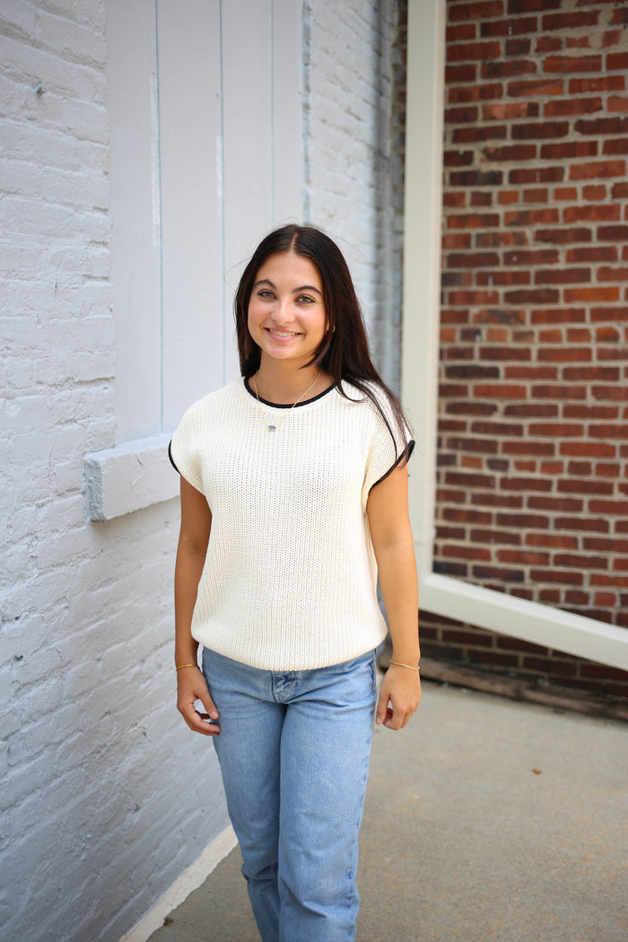 White and Black Drop Shoulder Tank Top | Shannon Blu Pepper
