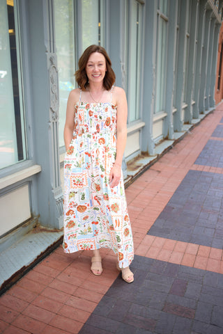 White Summer Print Smocked Dress | Delilah Gilli