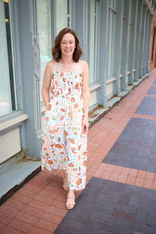 White Summer Print Smocked Dress | Delilah Gilli