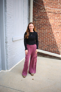 Burgundy Mineral Wash Wide Leg Sweatpants | Emily Hyfve