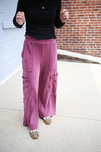 Burgundy Mineral Wash Wide Leg Sweatpants | Emily Hyfve