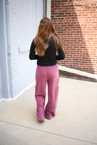 Burgundy Mineral Wash Wide Leg Sweatpants | Emily Hyfve