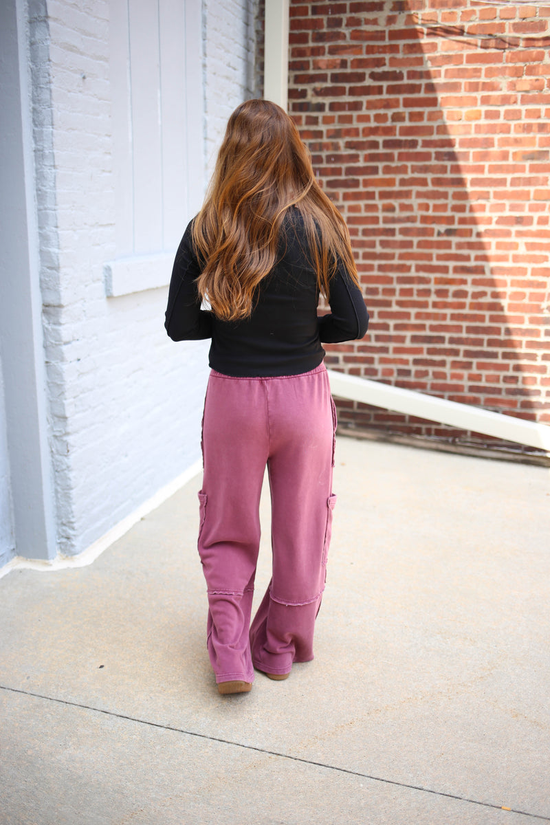 Burgundy Mineral Wash Wide Leg Sweatpants | Emily Hyfve