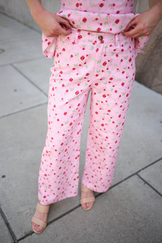 pink and red floral print crop pants