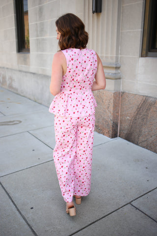 Pink and Red Floral Denim Crop Pants | Nikki Entro