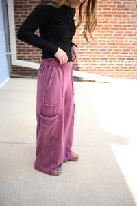 Burgundy Mineral Wash Wide Leg Sweatpants
