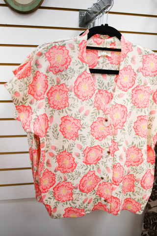 Pink Floral Print Short Sleeve Cardigan | Peony Bibi