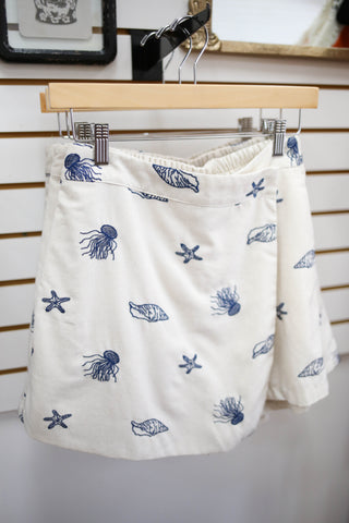 Linen Skort with Navy Nautical Embroidery | Shelly Entro