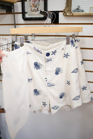 Linen Skort with Navy Nautical Embroidery | Shelly Entro