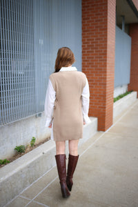 Ivory and Taupe Knit Shirt Dress | Boutique Elise | Lauren Blu Pepper