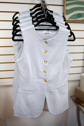 Light blue denim and white stripe vest