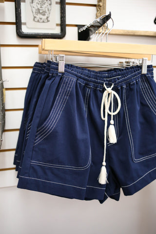Navy blue with white stitch detail nautical shorts