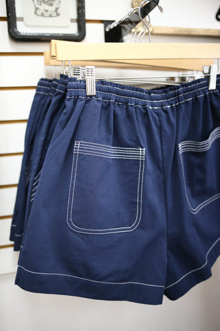 Navy and White Stitch Detail Shorts | Wren Entro