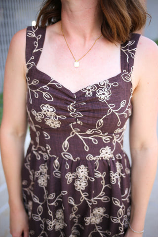 Brown with Cream Floral Embroidery Dress | Mindy Blu Pepper