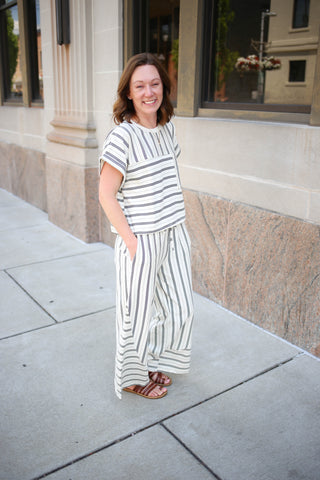 Ivory and Black Stripe Top and Pants Set | Nyra Anniewear