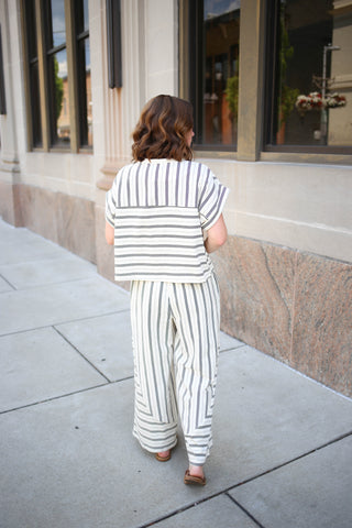 Ivory and Black Stripe Top and Pants Set | Nyra Anniewear