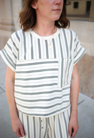 Ivory and Black Stripe Top and Pants Set | Nyra Anniewear