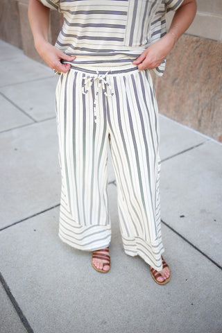 Ivory and Black Stripe Top and Pants Set | Nyra Anniewear