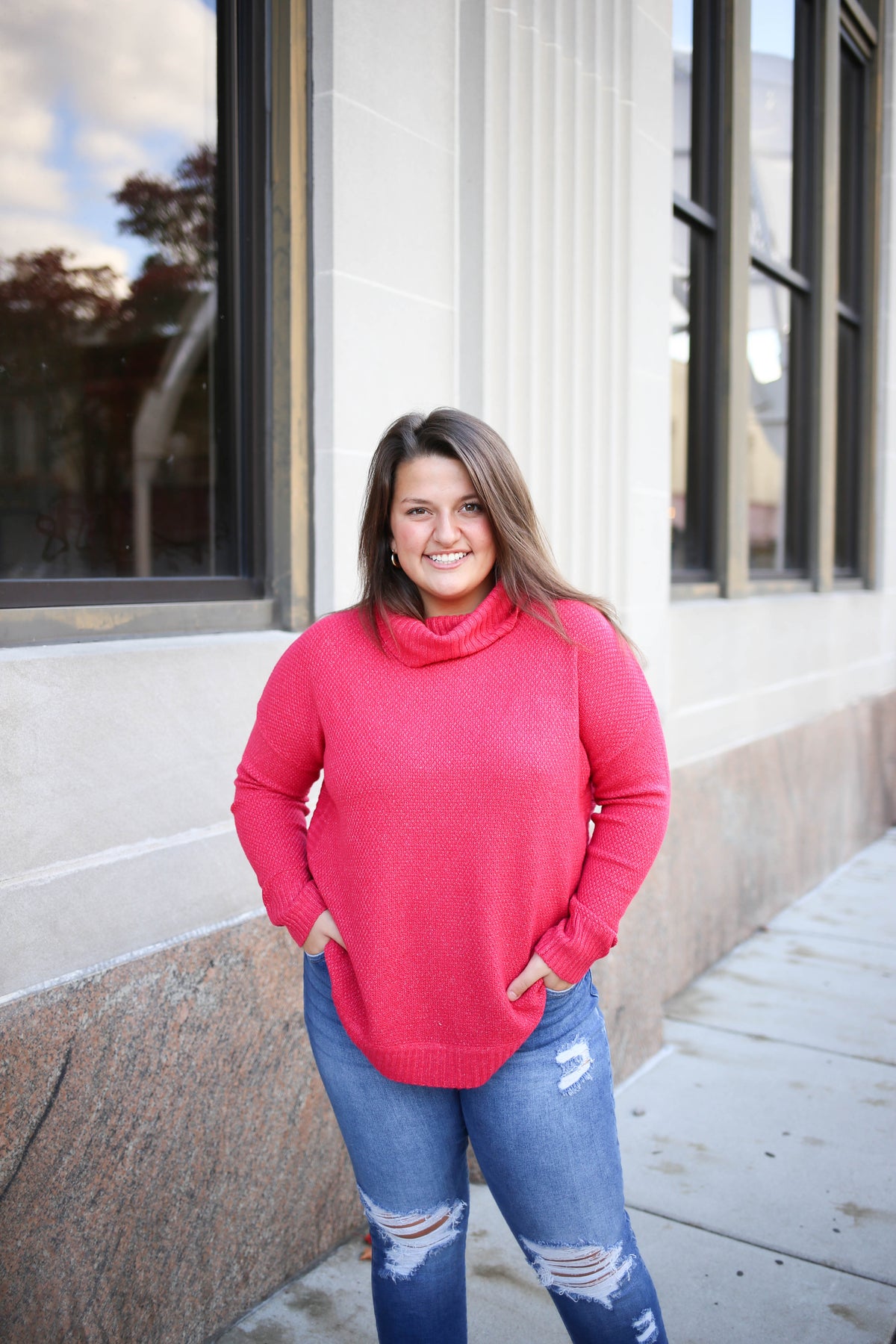 Bright Pink Waffle Knit Turtleneck Sweater | Boutique Elise | Maya Staccato