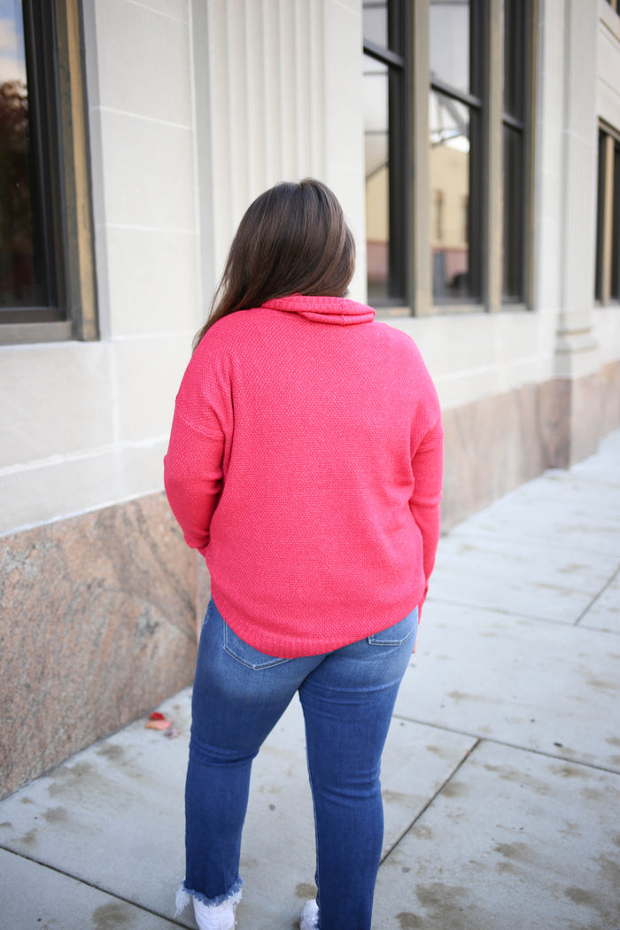 Bright Pink Waffle Knit Turtleneck Sweater | Boutique Elise | Maya Staccato