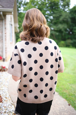 Taupe and Black Polka Dot Short Sleeve Sweater | Jacie Jodifl