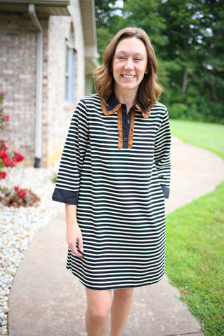 Black White and Brown 3/4 Sleeve Dress | Lydia Jodifl