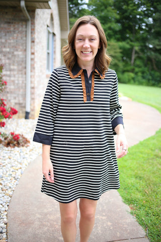 Black White and Brown 3/4 Sleeve Dress | Lydia Jodifl