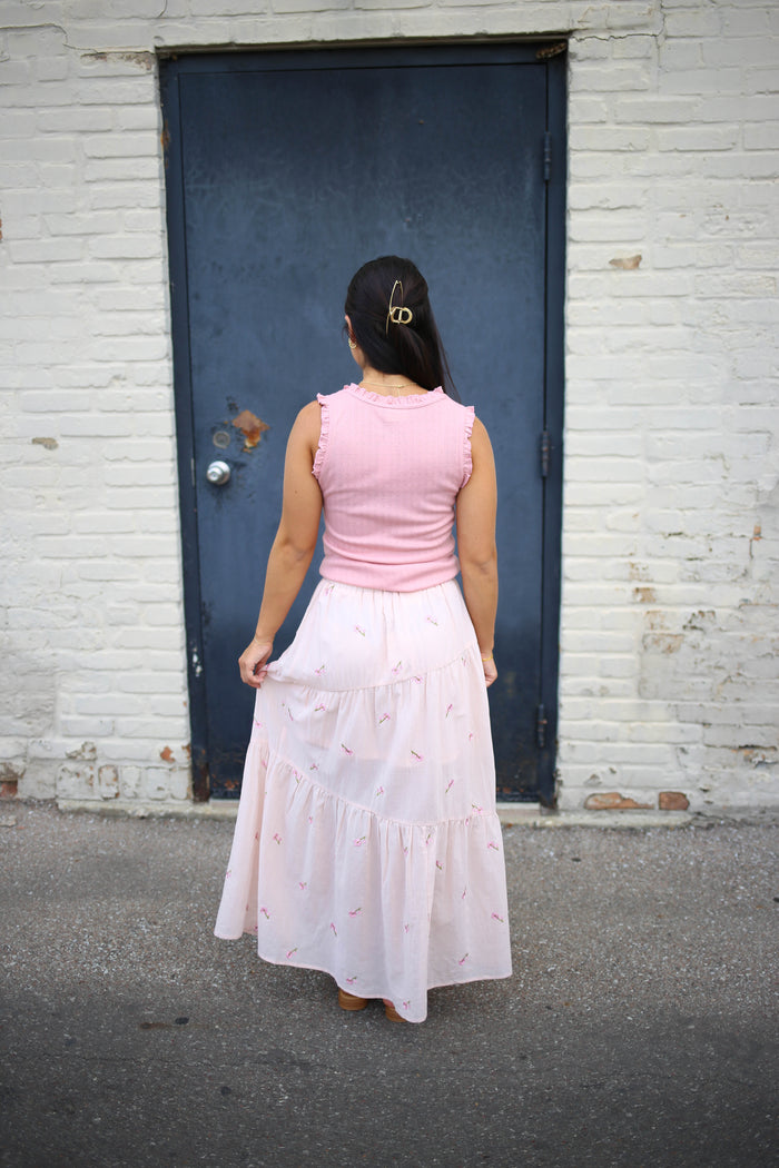 Blush Pink Floral Embroidery Maxi Skirt | Sally Very J