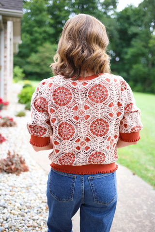 Rust Crochet Detail Short Sleeve Top | Kristen VOY