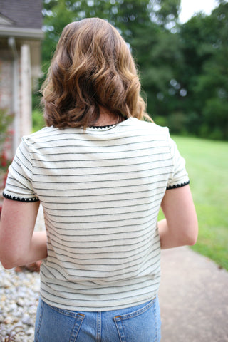 Cream and Black Stripe Stitch Detail Short Sleeve | Taylor Gilli