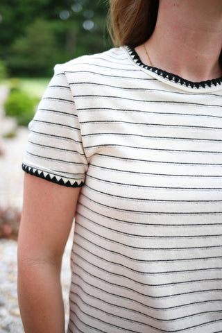 Cream and Black Stripe Stitch Detail Short Sleeve | Taylor Gilli