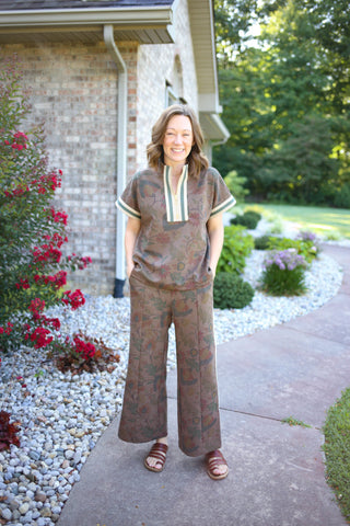 Fall floral print top and pants set