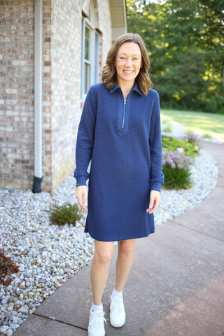 Tribal Brand Navy Half Zip Neckline Dress | Nora tribal clothing