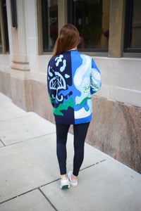 Navy Blue and Green Print Button-Down Cardigan | Jenny tribal clothing