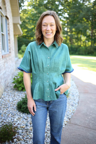 Teal Pinch Pleat Short Sleeve Top | Priya VOY